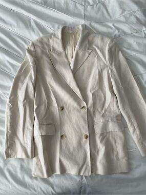 & Other Stories Linen Double-Breasted Blazer in Cream